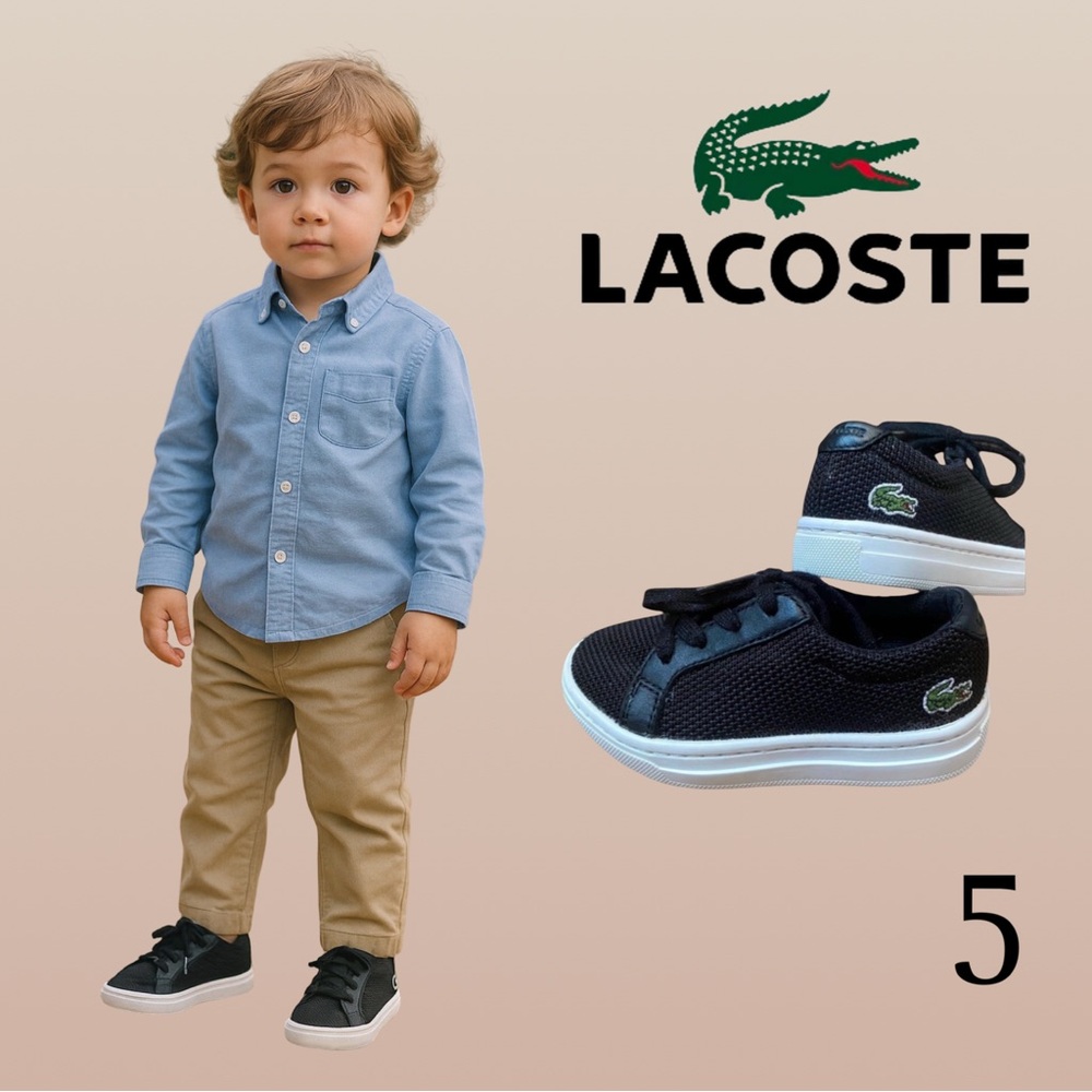 Lacoste Toddler Sneakers Size 5 Black Canvas Casual Shoes like new - Picture 9 of 12